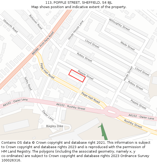 113, POPPLE STREET, SHEFFIELD, S4 8JL: Location map and indicative extent of plot