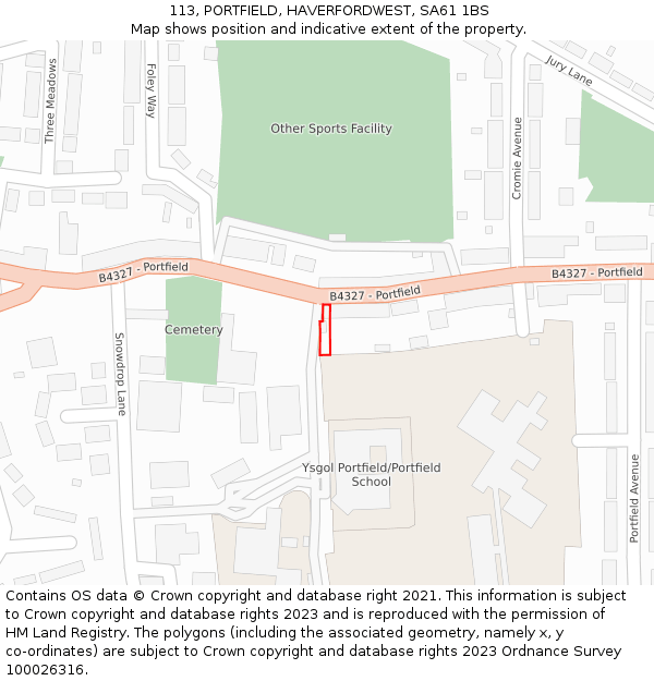 113, PORTFIELD, HAVERFORDWEST, SA61 1BS: Location map and indicative extent of plot