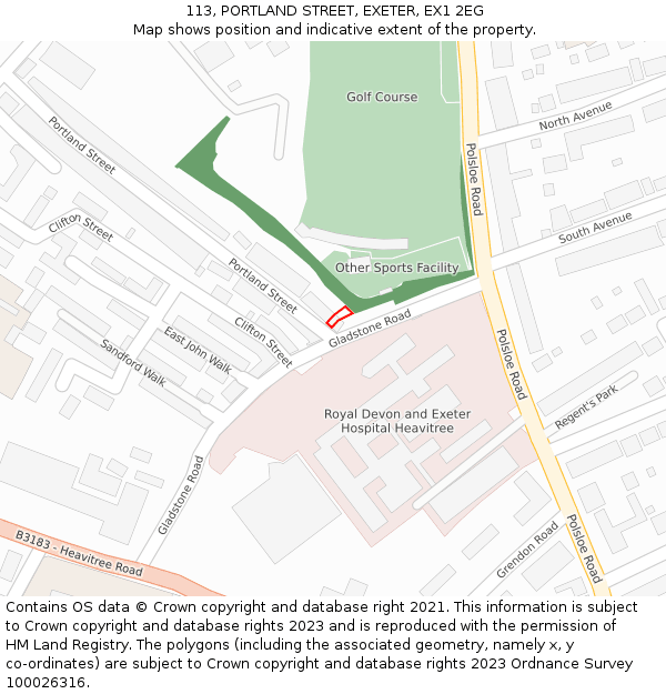 113, PORTLAND STREET, EXETER, EX1 2EG: Location map and indicative extent of plot