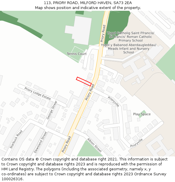 113, PRIORY ROAD, MILFORD HAVEN, SA73 2EA: Location map and indicative extent of plot