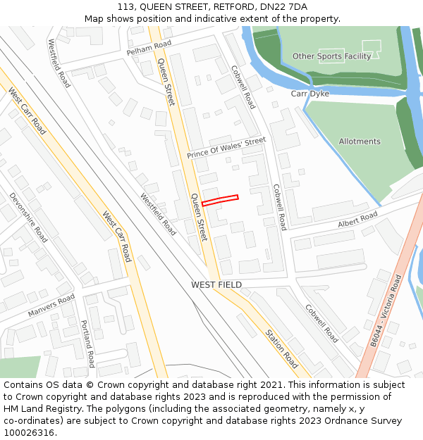113, QUEEN STREET, RETFORD, DN22 7DA: Location map and indicative extent of plot