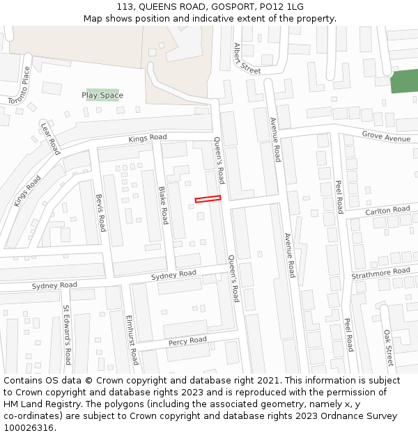 113, QUEENS ROAD, GOSPORT, PO12 1LG: Location map and indicative extent of plot