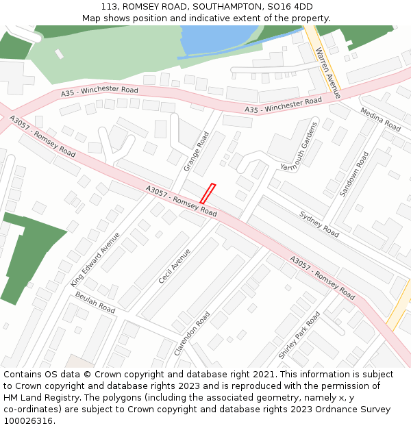 113, ROMSEY ROAD, SOUTHAMPTON, SO16 4DD: Location map and indicative extent of plot