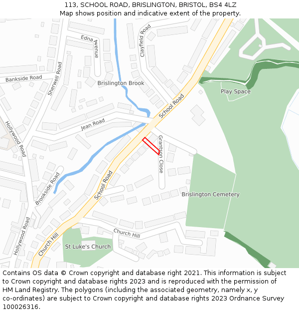 113, SCHOOL ROAD, BRISLINGTON, BRISTOL, BS4 4LZ: Location map and indicative extent of plot