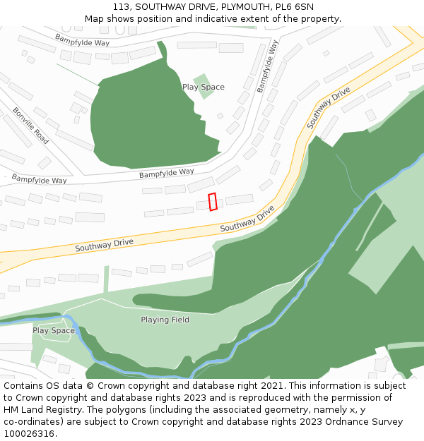 113, SOUTHWAY DRIVE, PLYMOUTH, PL6 6SN: Location map and indicative extent of plot