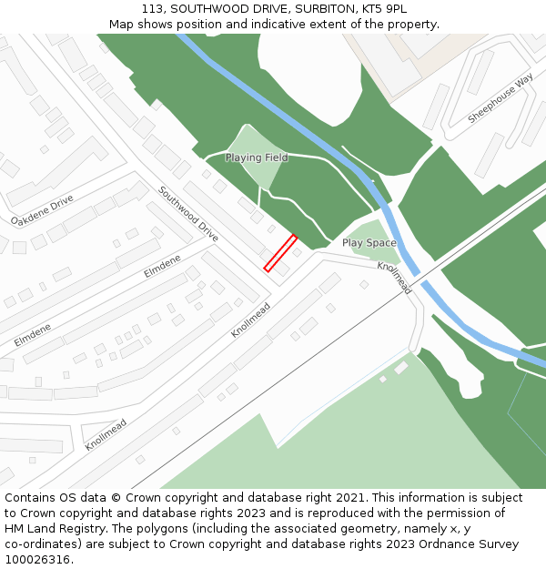 113, SOUTHWOOD DRIVE, SURBITON, KT5 9PL: Location map and indicative extent of plot