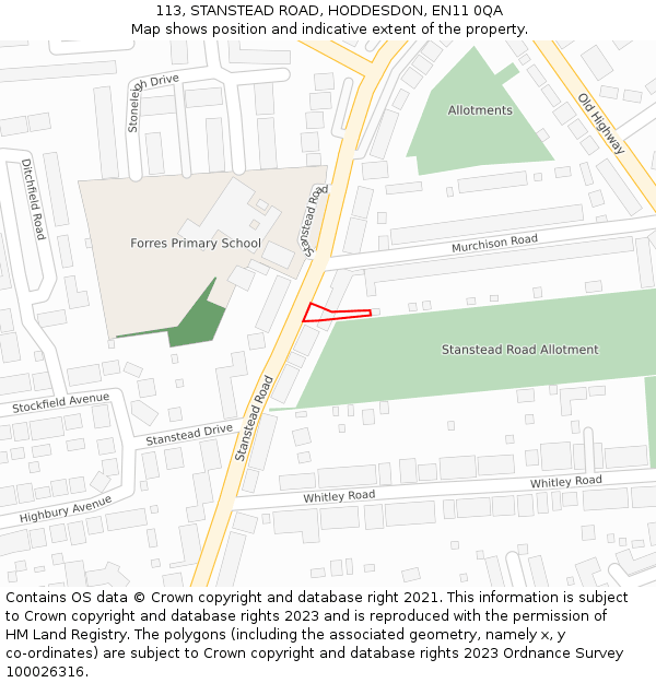 113, STANSTEAD ROAD, HODDESDON, EN11 0QA: Location map and indicative extent of plot