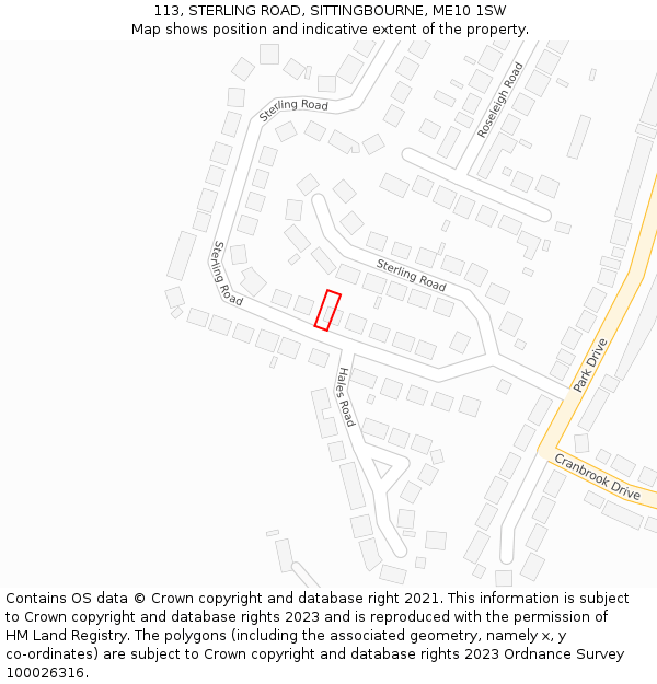 113, STERLING ROAD, SITTINGBOURNE, ME10 1SW: Location map and indicative extent of plot