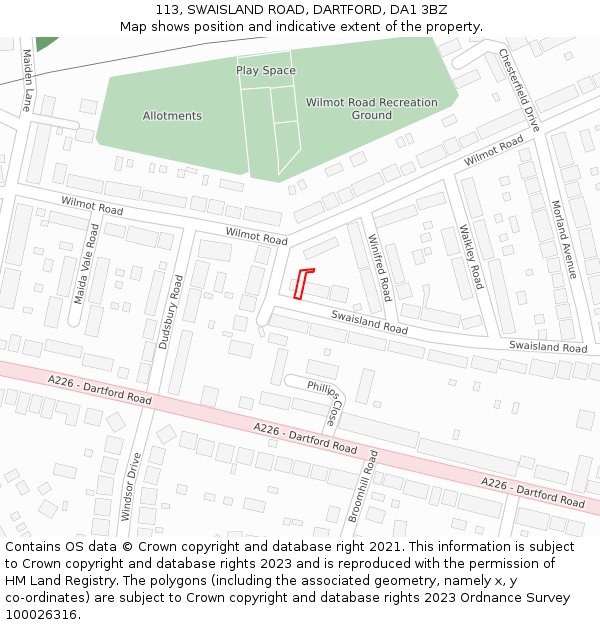 113, SWAISLAND ROAD, DARTFORD, DA1 3BZ: Location map and indicative extent of plot