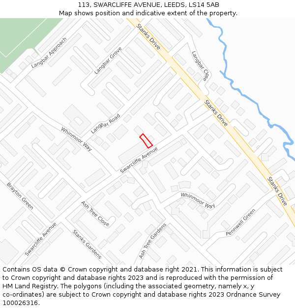 113, SWARCLIFFE AVENUE, LEEDS, LS14 5AB: Location map and indicative extent of plot