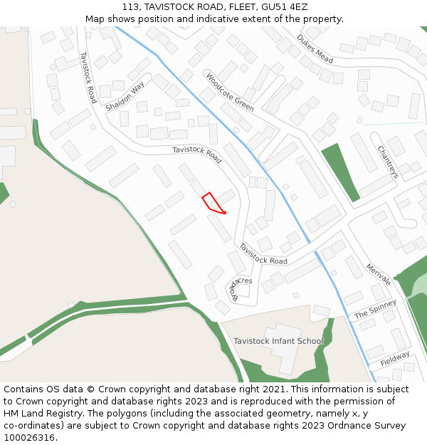 113, TAVISTOCK ROAD, FLEET, GU51 4EZ: Location map and indicative extent of plot