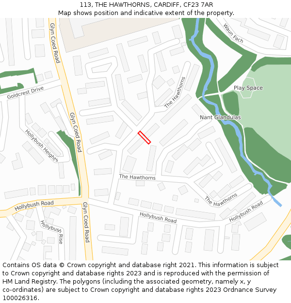 113, THE HAWTHORNS, CARDIFF, CF23 7AR: Location map and indicative extent of plot
