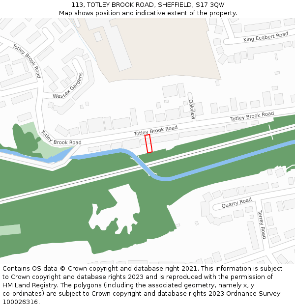 113, TOTLEY BROOK ROAD, SHEFFIELD, S17 3QW: Location map and indicative extent of plot