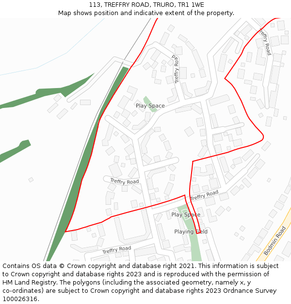 113, TREFFRY ROAD, TRURO, TR1 1WE: Location map and indicative extent of plot