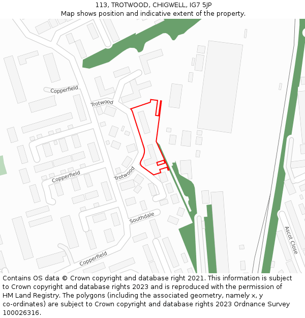 113, TROTWOOD, CHIGWELL, IG7 5JP: Location map and indicative extent of plot