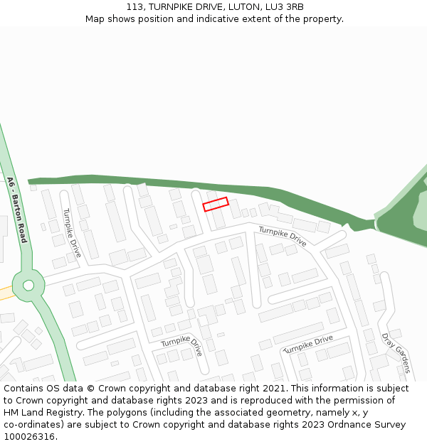 113, TURNPIKE DRIVE, LUTON, LU3 3RB: Location map and indicative extent of plot