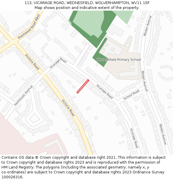 113, VICARAGE ROAD, WEDNESFIELD, WOLVERHAMPTON, WV11 1SF: Location map and indicative extent of plot