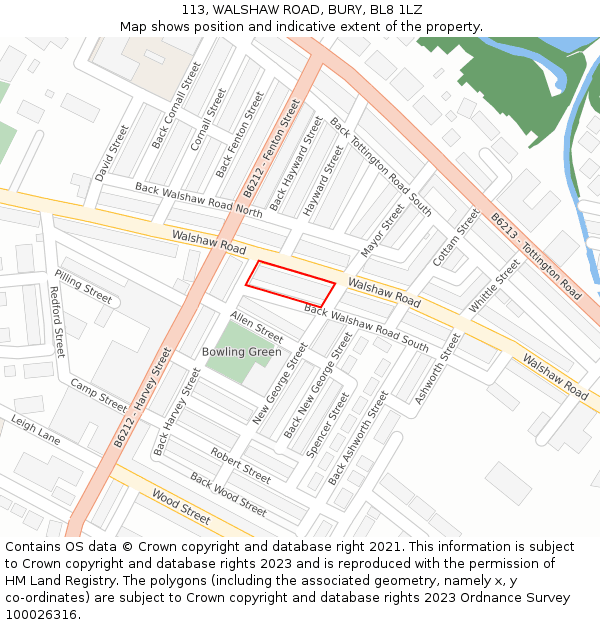 113, WALSHAW ROAD, BURY, BL8 1LZ: Location map and indicative extent of plot