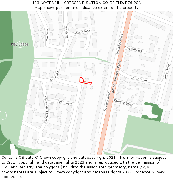 113, WATER MILL CRESCENT, SUTTON COLDFIELD, B76 2QN: Location map and indicative extent of plot