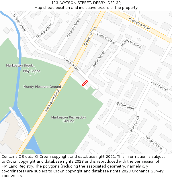 113, WATSON STREET, DERBY, DE1 3PJ: Location map and indicative extent of plot