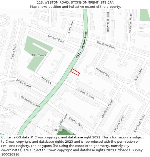 113, WESTON ROAD, STOKE-ON-TRENT, ST3 6AN: Location map and indicative extent of plot