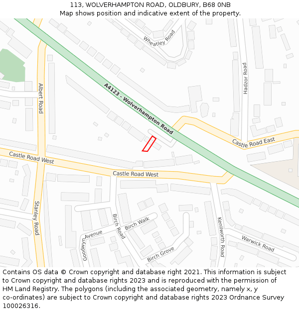 113, WOLVERHAMPTON ROAD, OLDBURY, B68 0NB: Location map and indicative extent of plot