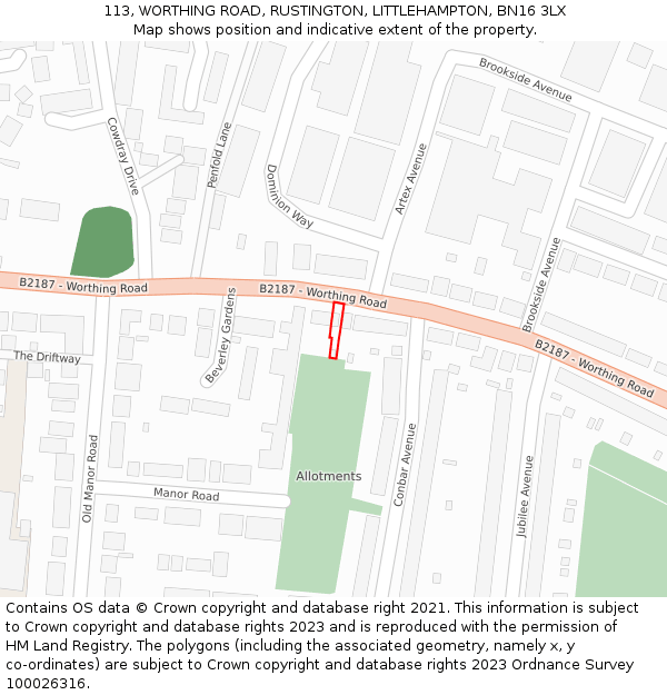 113, WORTHING ROAD, RUSTINGTON, LITTLEHAMPTON, BN16 3LX: Location map and indicative extent of plot
