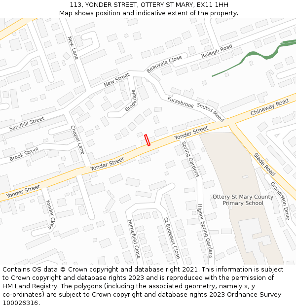 113, YONDER STREET, OTTERY ST MARY, EX11 1HH: Location map and indicative extent of plot