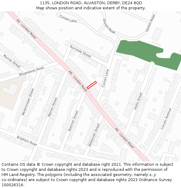 1135, LONDON ROAD, ALVASTON, DERBY, DE24 8QD: Location map and indicative extent of plot