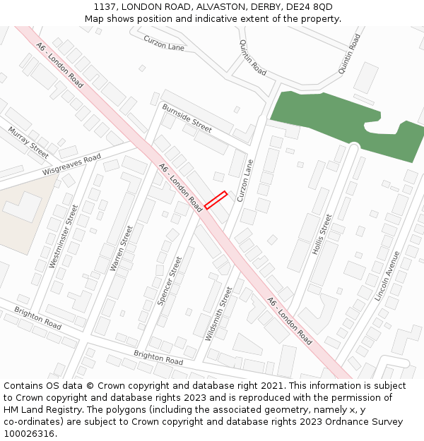 1137, LONDON ROAD, ALVASTON, DERBY, DE24 8QD: Location map and indicative extent of plot