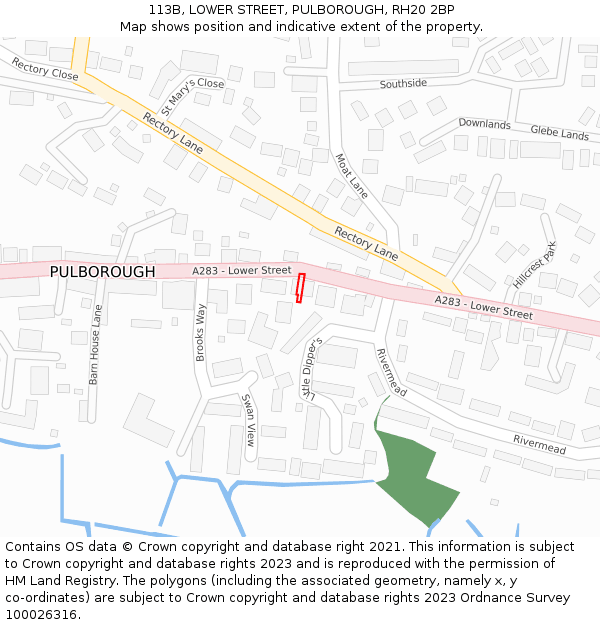 113B, LOWER STREET, PULBOROUGH, RH20 2BP: Location map and indicative extent of plot