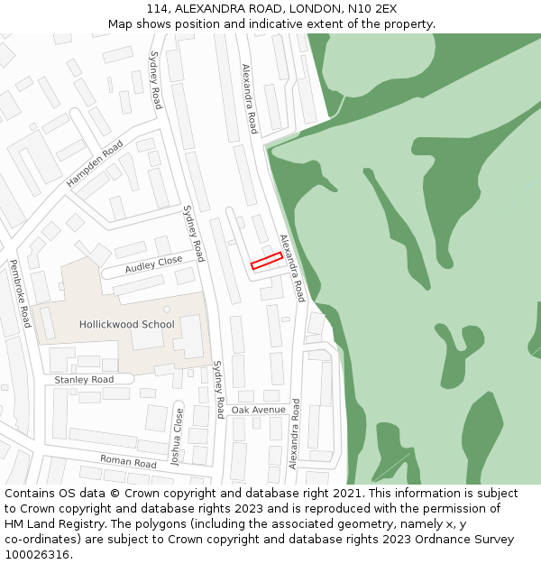 114, ALEXANDRA ROAD, LONDON, N10 2EX: Location map and indicative extent of plot