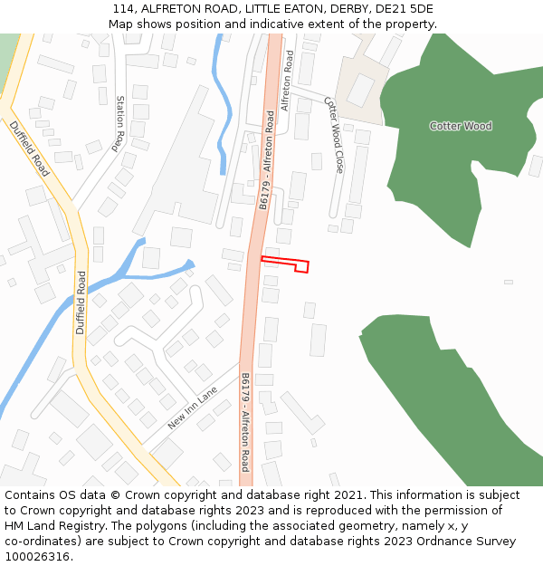 114, ALFRETON ROAD, LITTLE EATON, DERBY, DE21 5DE: Location map and indicative extent of plot
