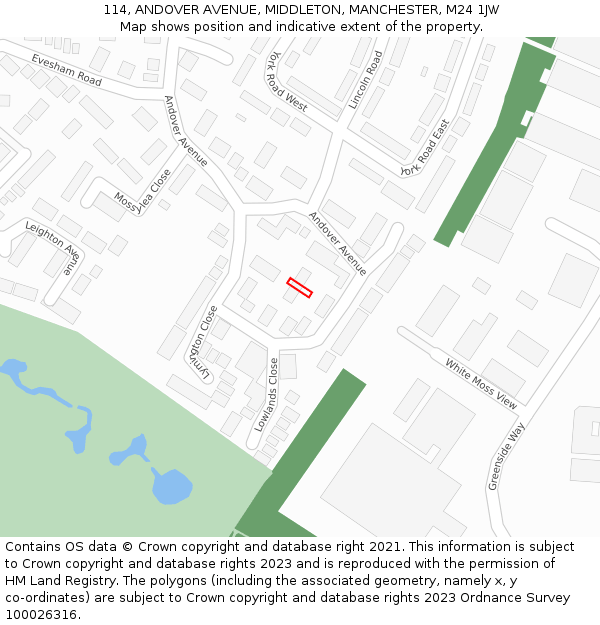 114, ANDOVER AVENUE, MIDDLETON, MANCHESTER, M24 1JW: Location map and indicative extent of plot