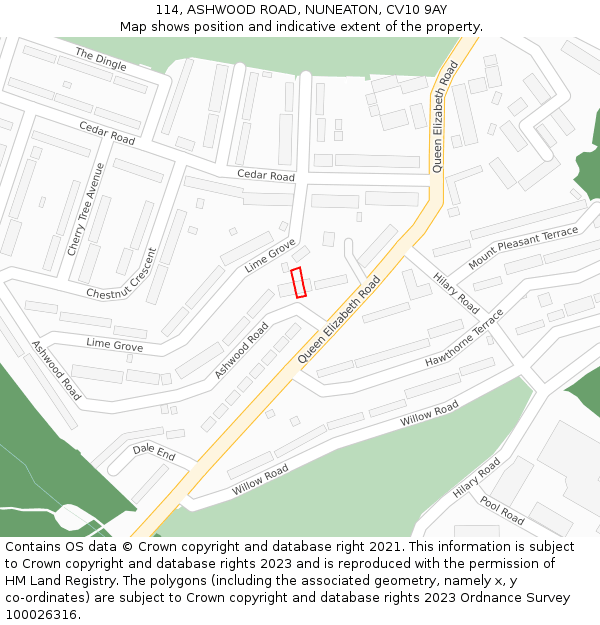 114, ASHWOOD ROAD, NUNEATON, CV10 9AY: Location map and indicative extent of plot