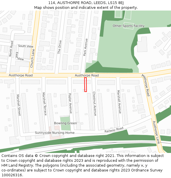 114, AUSTHORPE ROAD, LEEDS, LS15 8EJ: Location map and indicative extent of plot