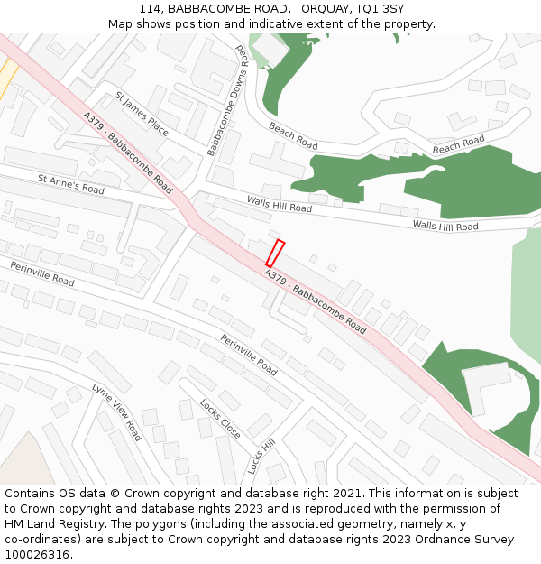 114, BABBACOMBE ROAD, TORQUAY, TQ1 3SY: Location map and indicative extent of plot