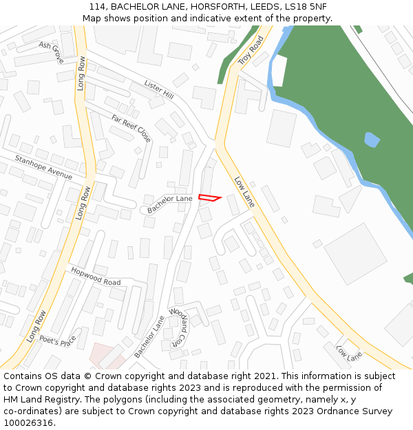 114, BACHELOR LANE, HORSFORTH, LEEDS, LS18 5NF: Location map and indicative extent of plot