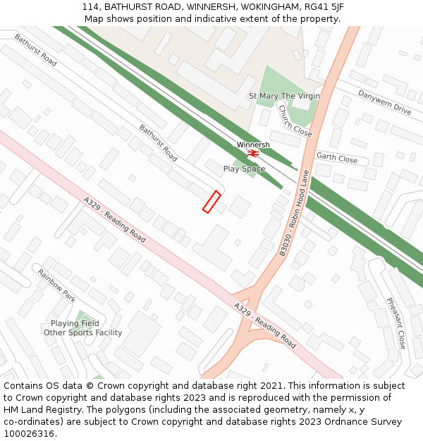 114, BATHURST ROAD, WINNERSH, WOKINGHAM, RG41 5JF: Location map and indicative extent of plot