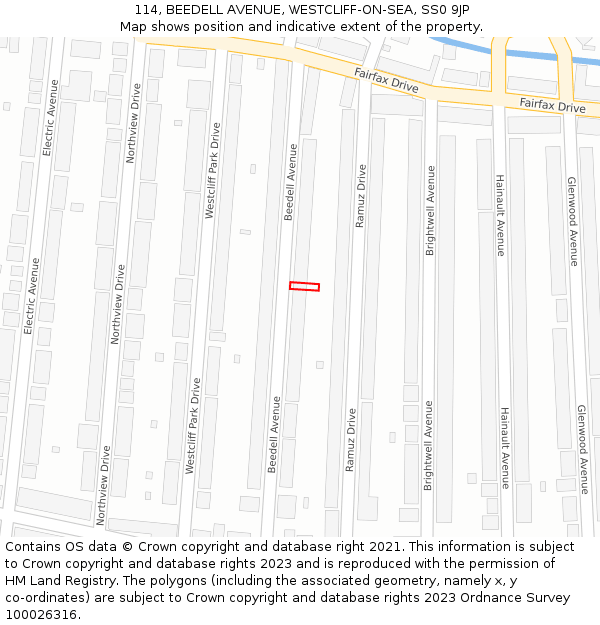 114, BEEDELL AVENUE, WESTCLIFF-ON-SEA, SS0 9JP: Location map and indicative extent of plot