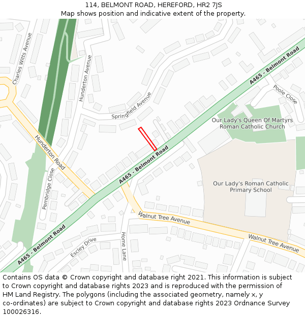 114, BELMONT ROAD, HEREFORD, HR2 7JS: Location map and indicative extent of plot