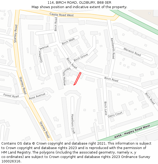 114, BIRCH ROAD, OLDBURY, B68 0ER: Location map and indicative extent of plot