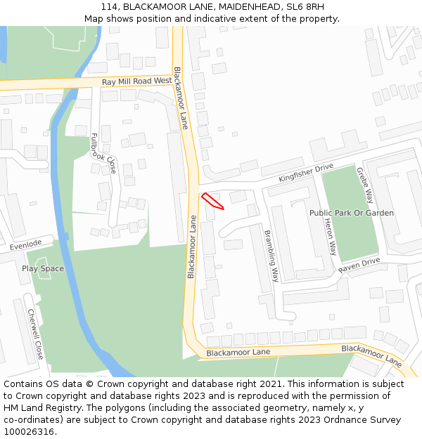 114, BLACKAMOOR LANE, MAIDENHEAD, SL6 8RH: Location map and indicative extent of plot