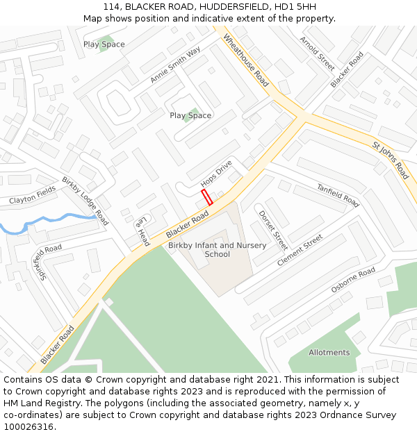 114, BLACKER ROAD, HUDDERSFIELD, HD1 5HH: Location map and indicative extent of plot
