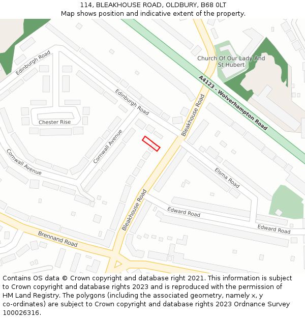 114, BLEAKHOUSE ROAD, OLDBURY, B68 0LT: Location map and indicative extent of plot
