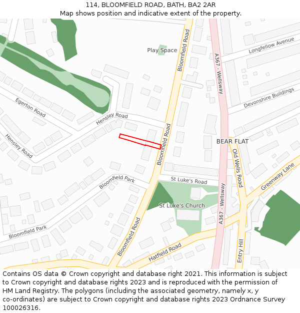 114, BLOOMFIELD ROAD, BATH, BA2 2AR: Location map and indicative extent of plot