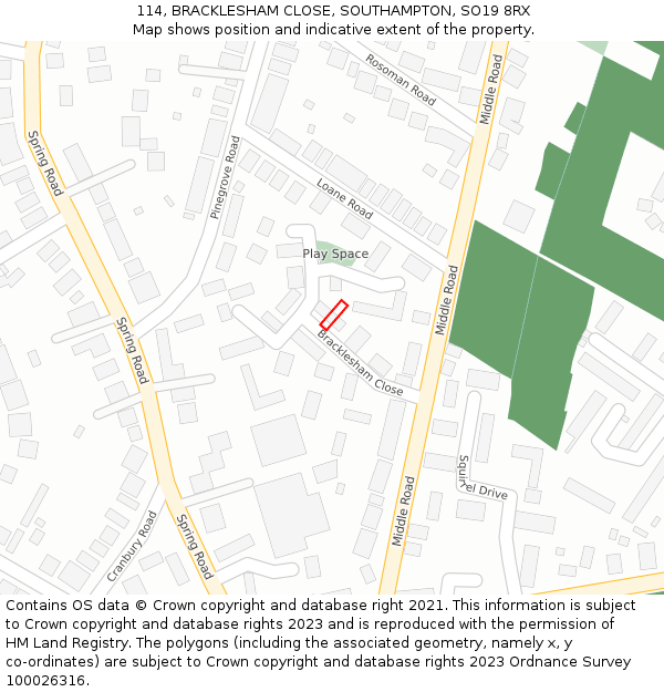 114, BRACKLESHAM CLOSE, SOUTHAMPTON, SO19 8RX: Location map and indicative extent of plot