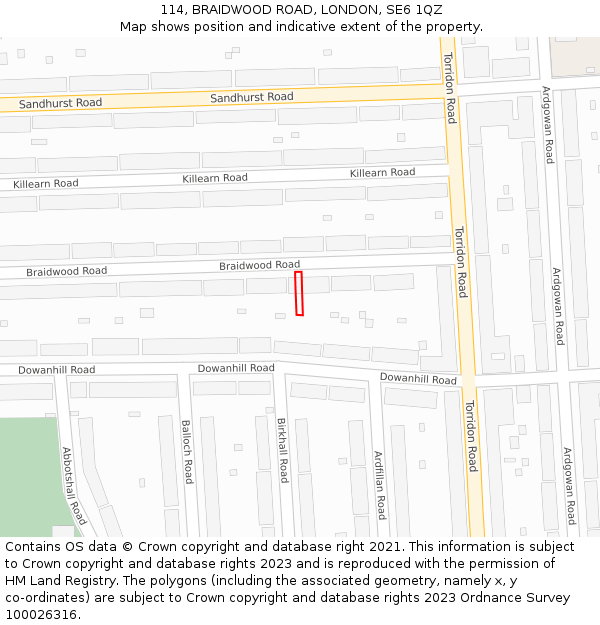 114, BRAIDWOOD ROAD, LONDON, SE6 1QZ: Location map and indicative extent of plot