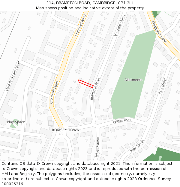 114, BRAMPTON ROAD, CAMBRIDGE, CB1 3HL: Location map and indicative extent of plot