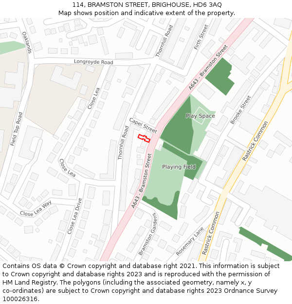 114, BRAMSTON STREET, BRIGHOUSE, HD6 3AQ: Location map and indicative extent of plot
